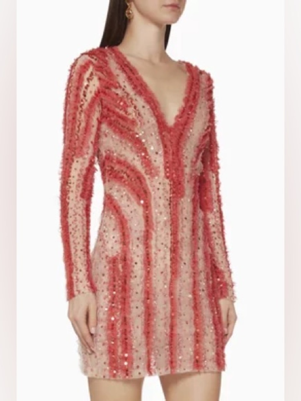 NWT Elisabetta Franchi Sequin Mesh Mini Dress Long Sleeve Sz 42
